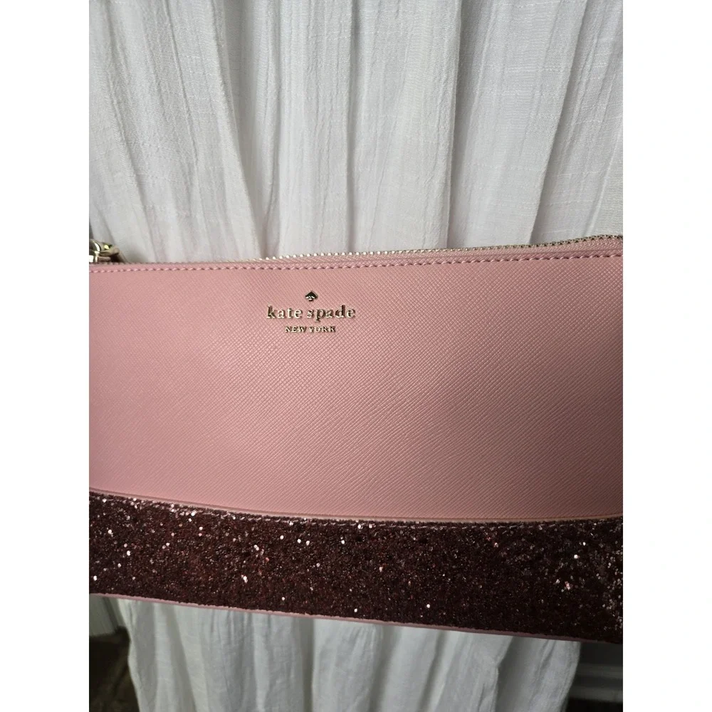 NWT Kate Spade New York Greta Court Ramey Flash Glitter Pink Leather Crossbody S